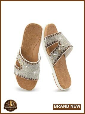 Women's Rhinestone Slide Sandals Glitter Square Toe Flat Slip On Comfort Casual